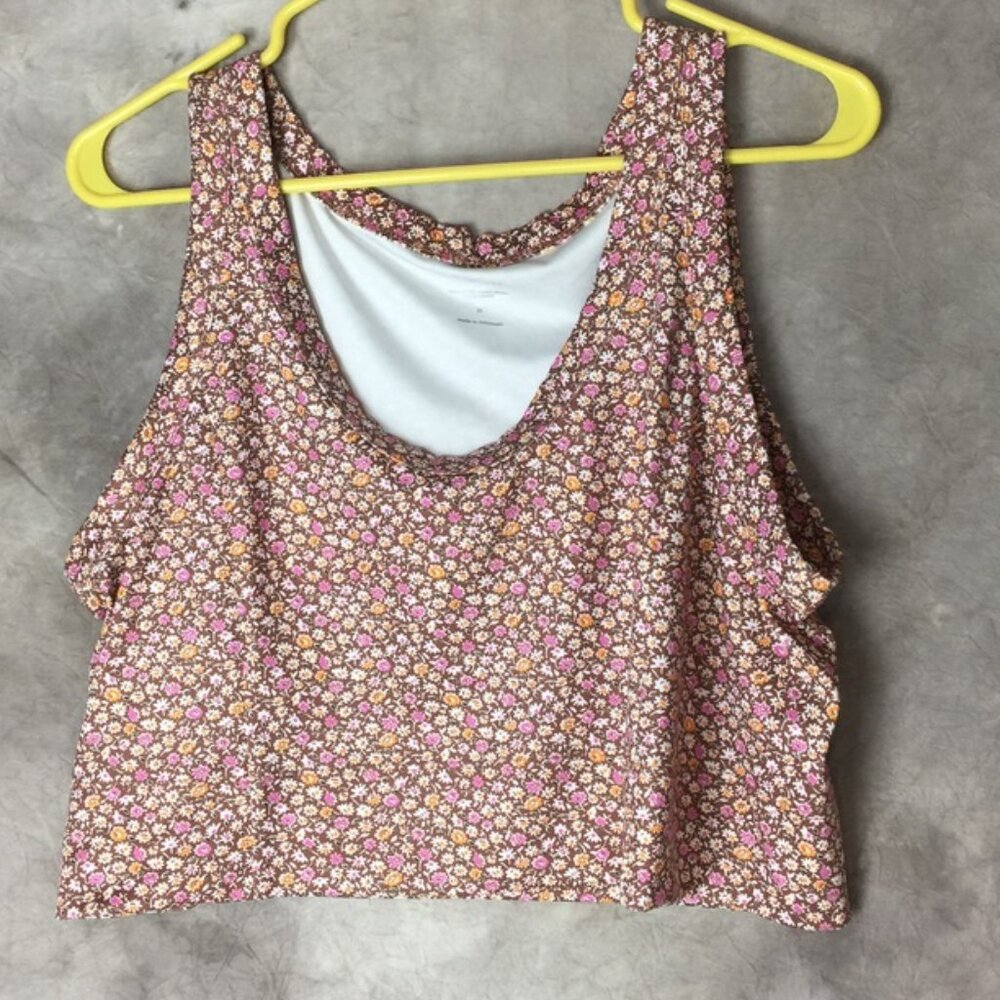 Lou & Grey Womens Feel Good Bralette Size XL Brown Pink Floral Athleisure Lounge
